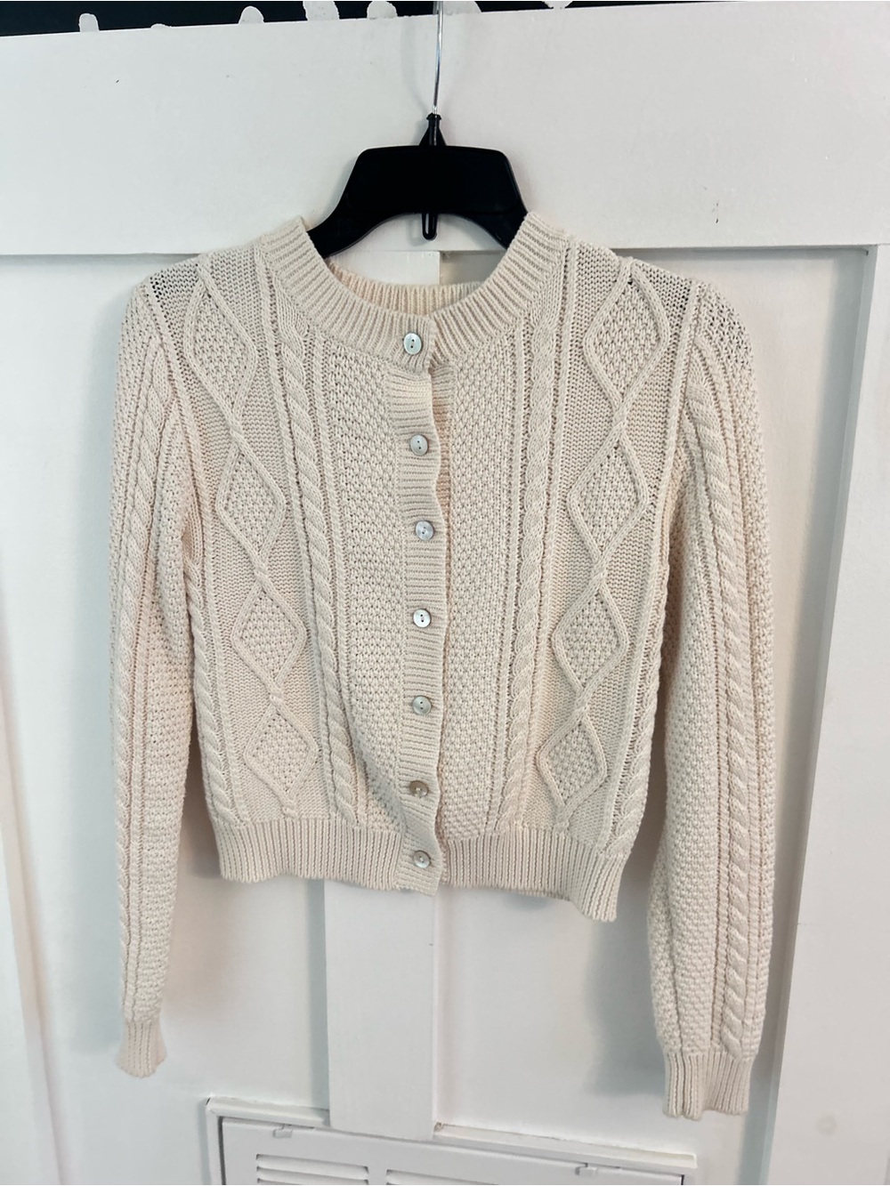 Demylee Cotton Cream Cable Knit Button-Up Women's Sweater Cardigan XS